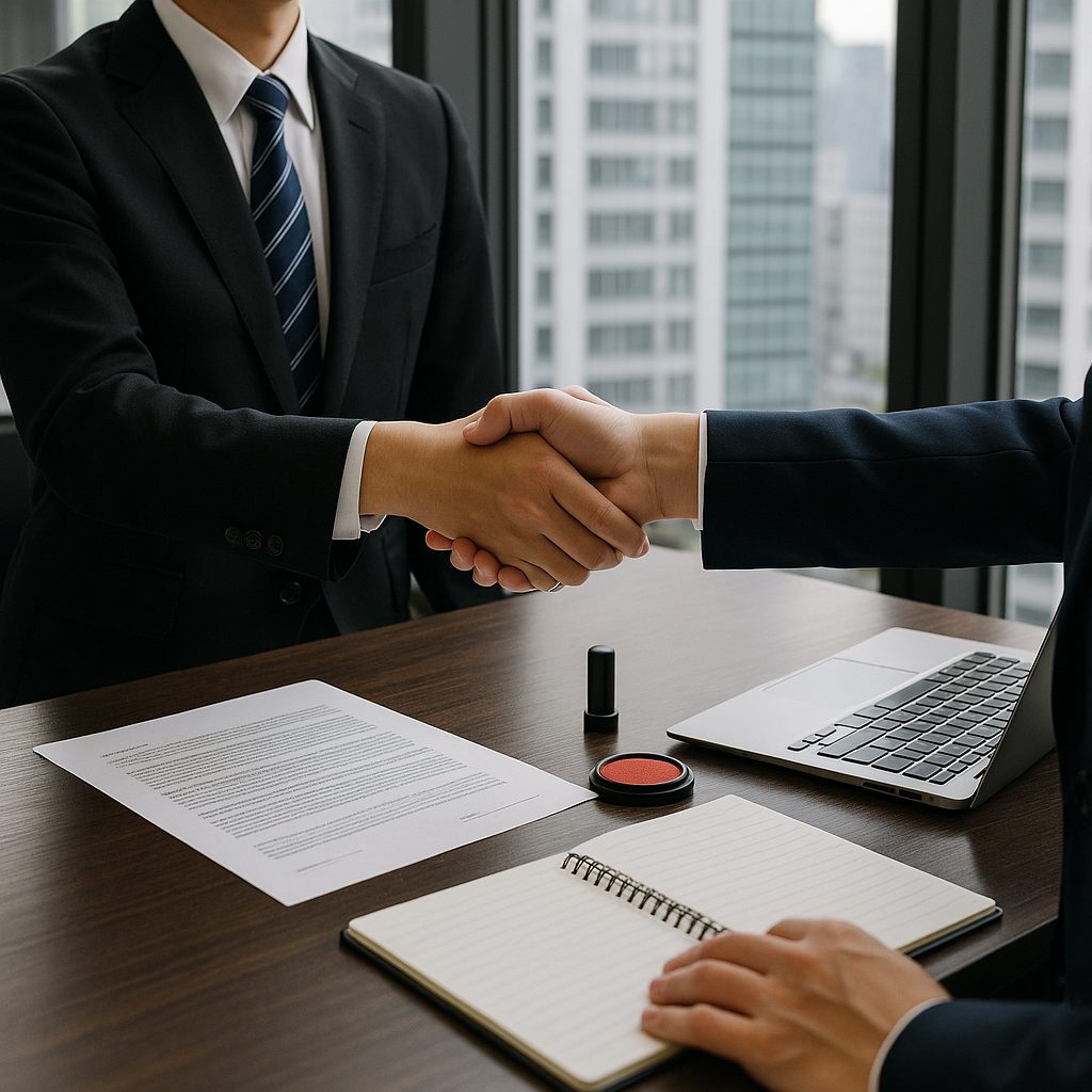 公共工事の落札に向けた、保険会社や発注者との独自交渉・契約成立のイメージ